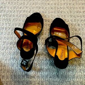 Black open toe, cross over ankle, 2" heels